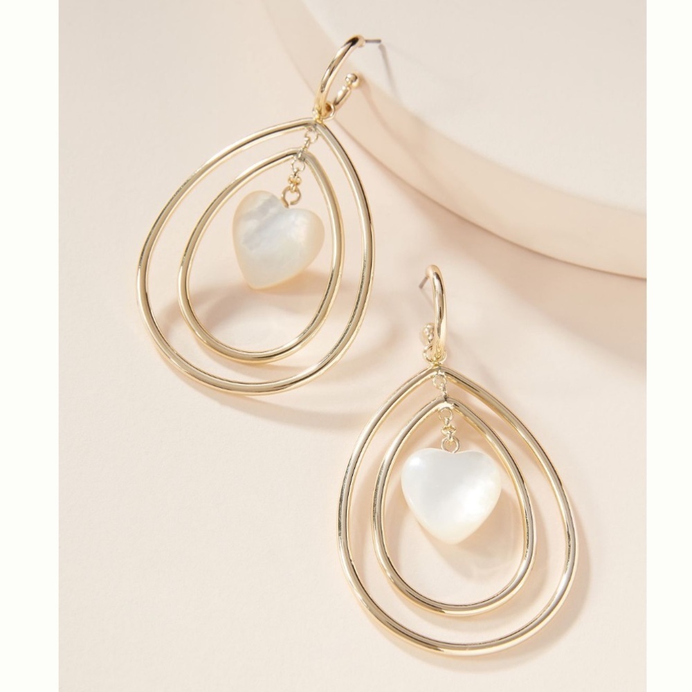Dannijo Gold Teardrop Mother of Pearl Stone Heart Chandelier Drop Earrings